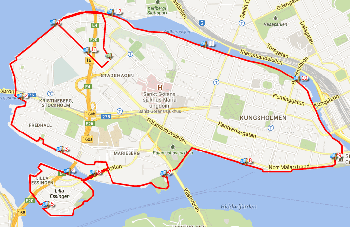 My latest 13km run around Kungsholmen and Lilla Essingen.